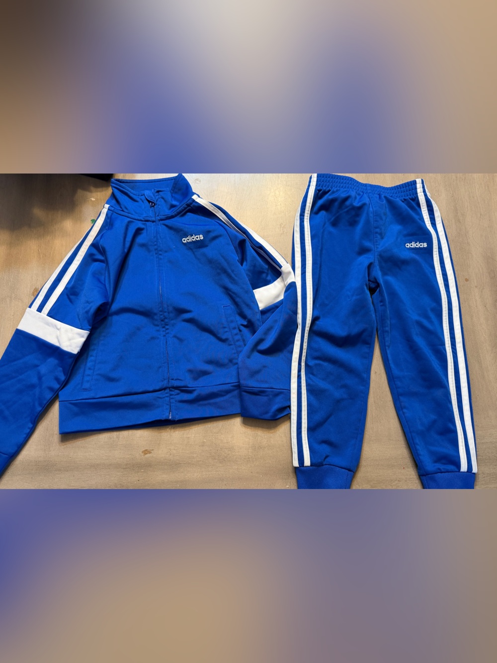Adidas boys blue+ white matching track suit outfit set size 4T